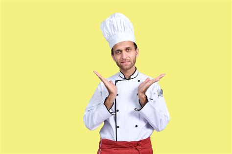 Premium Photo Handsome Chef Cook Front Pose White Outfit Wear Apron Indian Pakistani Model