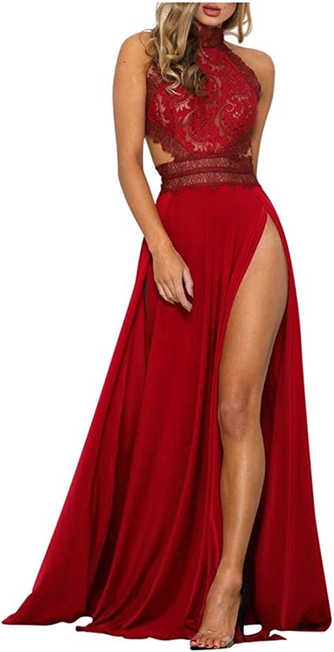 giulot womens sexy see through mesh lace maxi dress high split long cocktail party