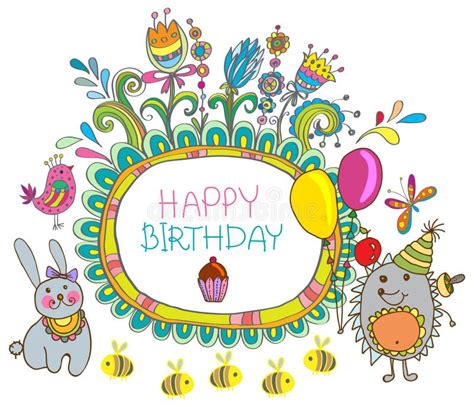 Happy Birthday Cartoon Card Stock Vector Illustration Of Butterfly
