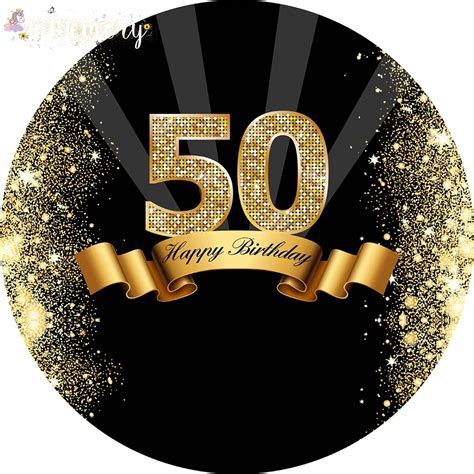 Customize 50th Birthday Round Backdrop Glitter Gold And Black