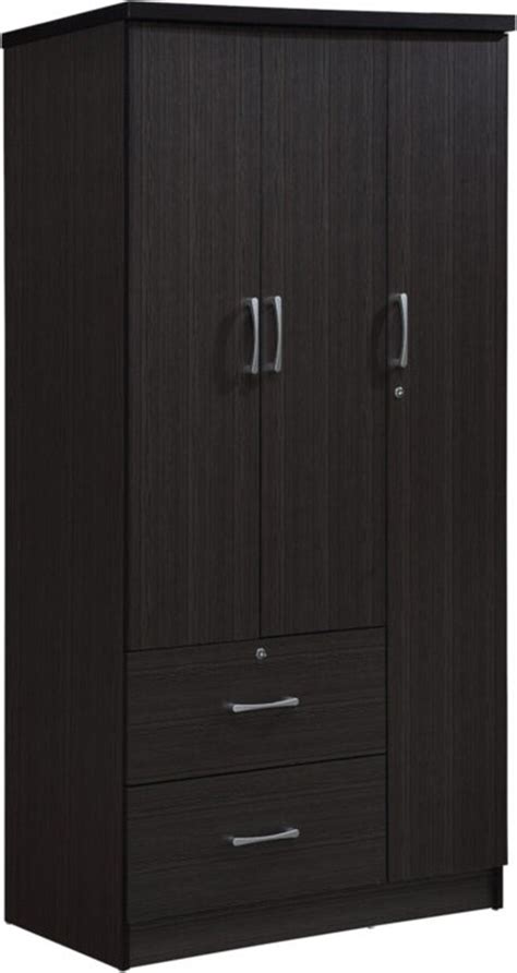 Hodedah Import 3 Door Armoire With Clothing Rod Shelves And 2 Drawers