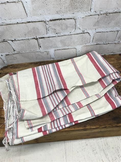 Vintage French Striped Ticking Fabric Country Linen Heavy Fabric