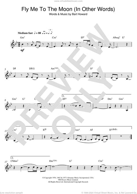 Sinatra Fly Me To The Moon In Other Words Sheet Music For Clarinet Solo