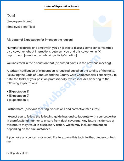 Letter Of Expectation For Employee