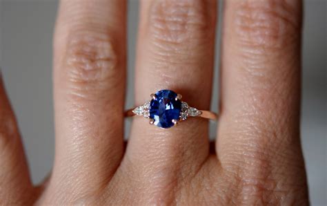 Rose Gold Sapphire Ring Oval Blue Sapphire Ring 23ct Etsy Uk