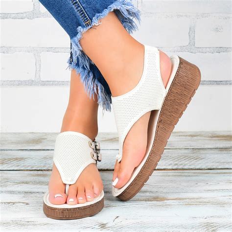 women low wedge heel shoes platform flip flops double buckle ankle strap sandals ebay