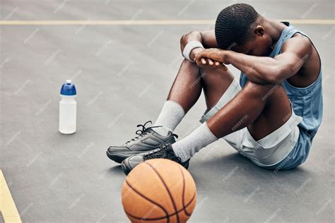Premium Photo Tired Depression Or Sad Basketball Player With Training