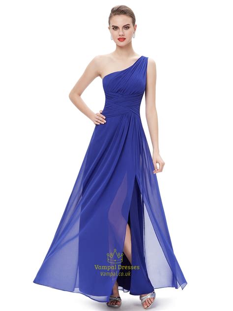 Thus, your bridesmaids will be happy to have a dress they can wear to other events. Royal Blue Chiffon One Shoulder Bridesmaid Dresses With ...
