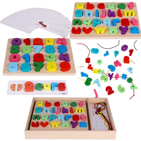 Buy Wooden Alphabet Puzzle And Number Puzzle And Flash Cards Set