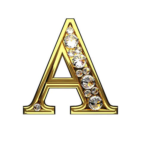 Isolated Golden A Letters With Diamonds On White Diamond Stock