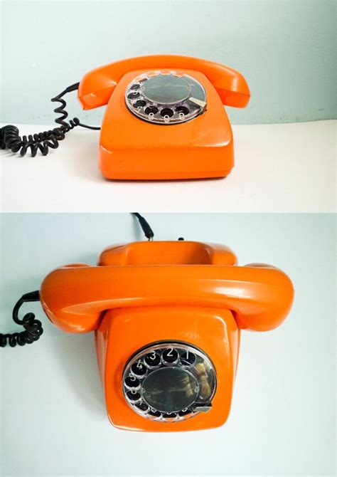 Vintage Orange Rotary Phone Dial Telephone 70s