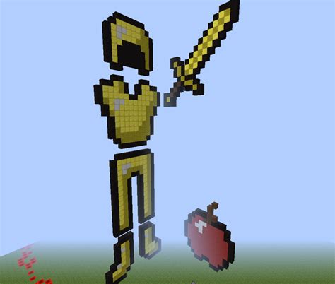 Minecraft Pixel Art Golden Armor With Golden Sword And