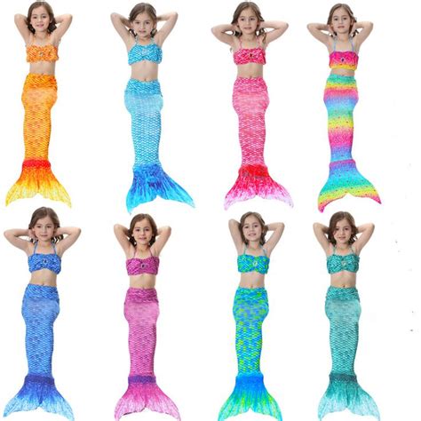 2017 4 Pieces Girls Mermaid Tails For Swimming Costume With Monofin