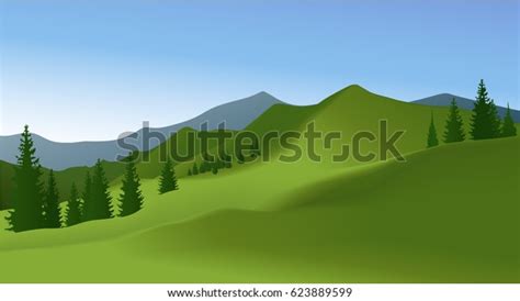 Mountain Landscape Green Meadow Stock Vector Royalty Free 623889599