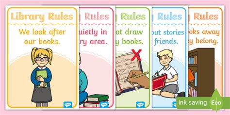 Free 👉 Library Rules Display Posters Illustrations