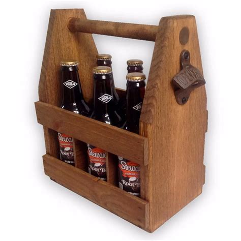 Craft Caddy Attached Bottle Opener Wooden Beer Carrier 6 Six Pack