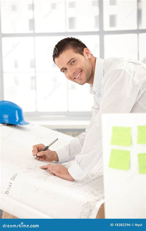 Happy Young Architect Working In Office Stock Photo Image Of Designer