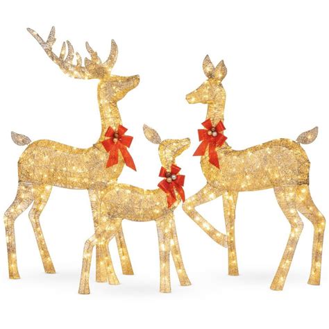 3 Piece Lighted Christmas Deer Set Outdoor Decor With Led Lights Deer