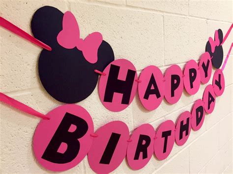 Consejos para imprimir los patrones. Banner de feliz cumpleaños de Minnie Mouse fiesta de