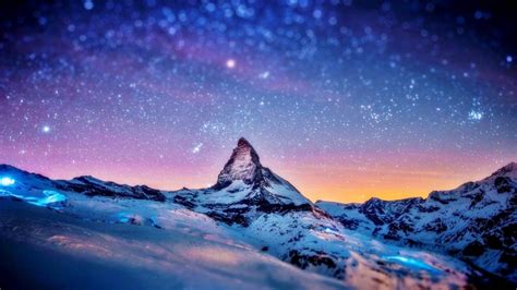 Free Download Snow Mountain In Night 1600x850 For Your Desktop