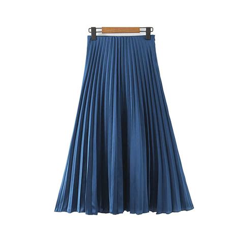 New Women Pleated Skirt Side Zipper Elastic Waist Women Skirt Faldas Mujer Moda Stylish Blue