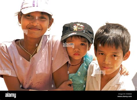 Burmese Children Shwedagon Pagoda Rangoon Burma Myanmar Stock Photo