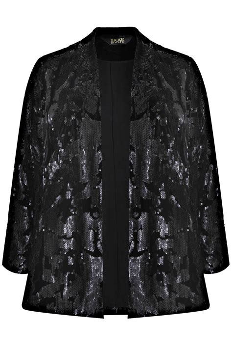 Black Velvet And Sequin Embellished Fully Lined Jacket Plus Size 16 To 32