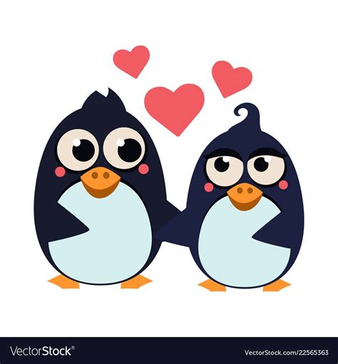 Cute Penguin Couple In Love With Hearts Vector Illustration Download