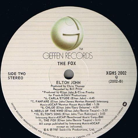 Elton John The Fox Vinyl Pursuit Inc