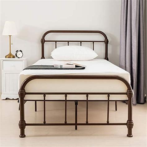 Bed Twin Size Platform Metal Frame With Vintage Headboard And