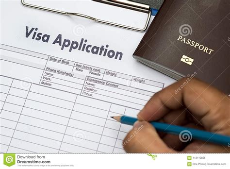 Visa Application Form To Travel Immigration A Document Money For Stock