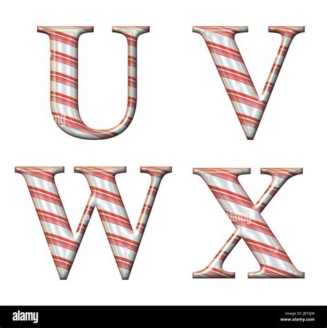 Digital Illustration Of A Candy Cane Alphabet Letters Uvwx Stock