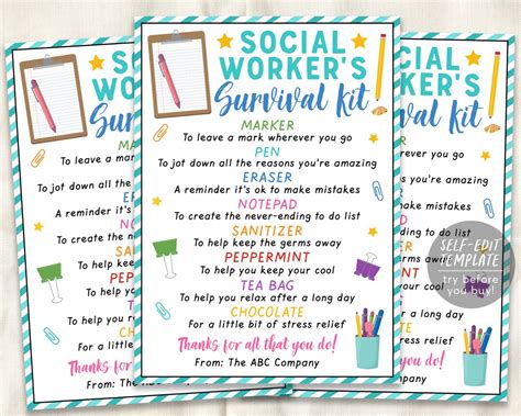 Social Worker Survival Kit T Tags Editable Template School Social