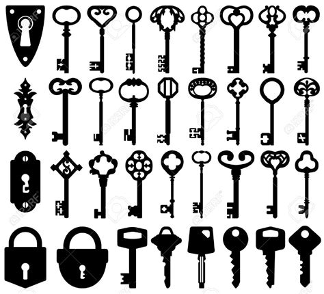 Set Of Keyholes Modern Keys Decorative Old Keys And Locks Icons