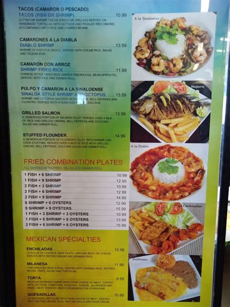 Menu At El Sinaloense Restaurant Baytown