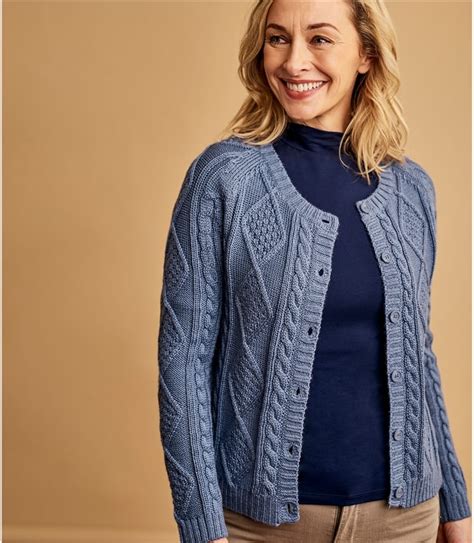 Storm Blue Womens Cable Button Cardigan Woolovers Us