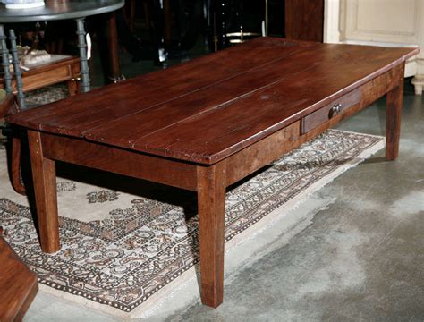 With stone and brass inlay 3 drawers on one side near new condition length: Antique Fruitwood Table as a Large Coffee Table at 1stdibs