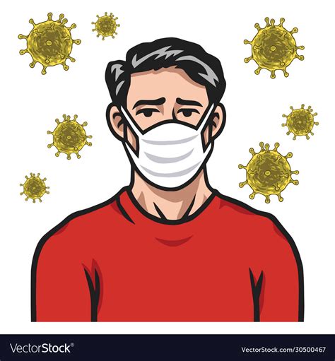 Man Wearing Face Mask Anti Coronavirus Covid19 Vector Image