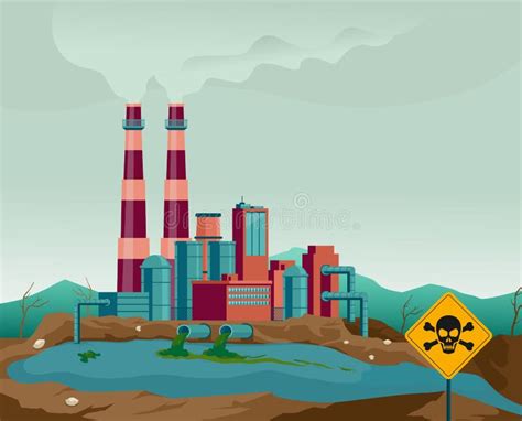 Air Water And Soil Pollution By Industrial Production Cartoon Vector