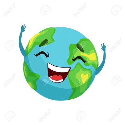 Personnage De Planète Happy Earth Globe Mignon Avec Smiley Visage Et