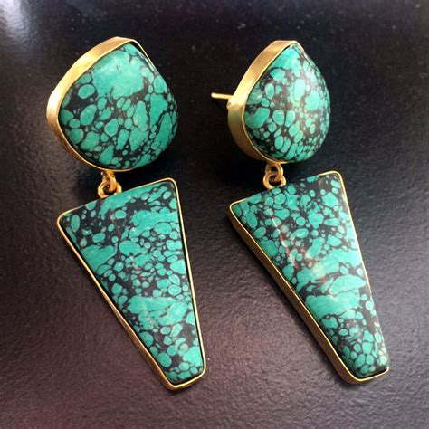 Turquoise Earrings Gold Dangle Earrings Turkish Etsy