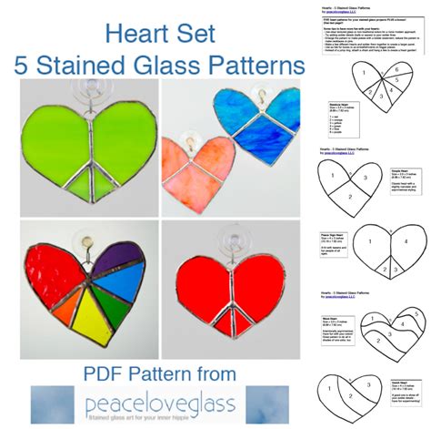 5 Stained Glass Heart Pdf Patterns Heart Suncatchers Instant Download From Peaceloveglass On