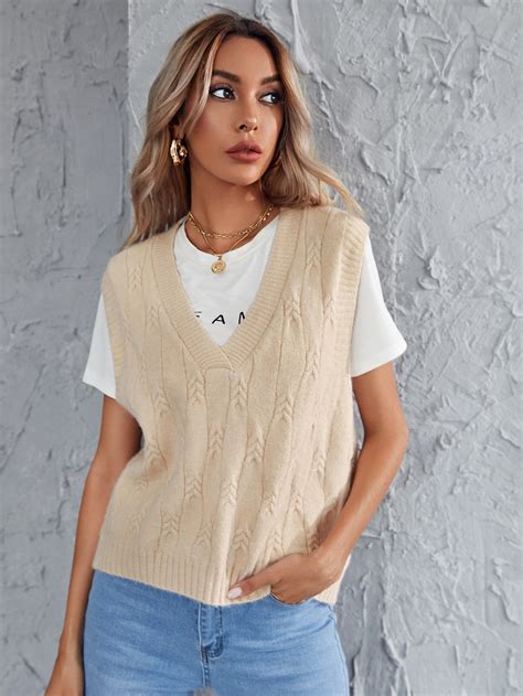 Cable Knit V Neck Sweater Vest Shein Usa Sweater Vest Outfit Knit