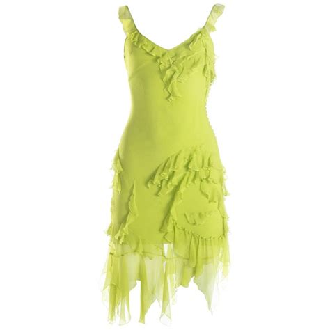 Christian Dior Neon Green Silk Chiffon Ruffled Mini Dress S S 2005