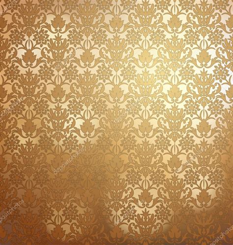 Vintage Golden Wallpaper With Damask Pattern Seamlessly