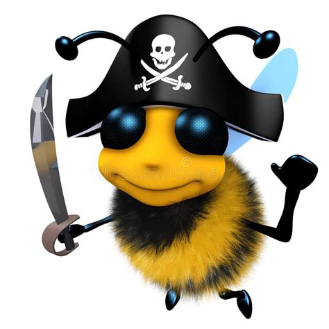 3d Funny Cartoon Honey Bee Character Wearing A Pirates
