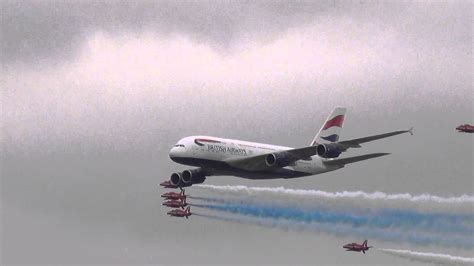 British Airways Airbus A380 And Red Arrows At Riat 2013 Youtube