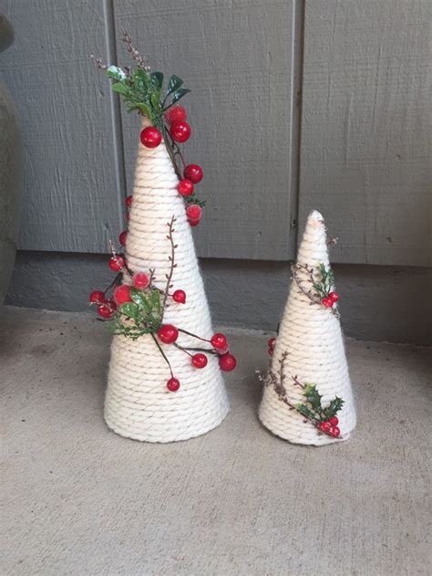Christmas Holiday Paper Mache Cone Yarn Trees With Berry Etsy