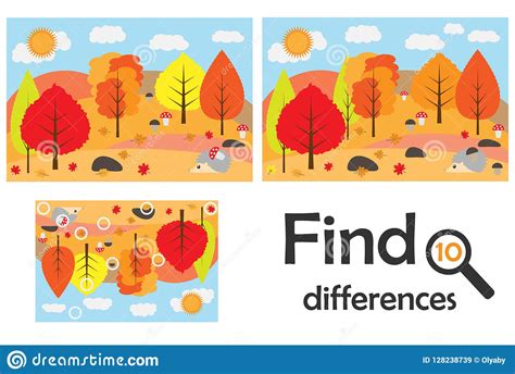 Find 10 Differences Game For Children Autumn Forest In Cartoon Style
