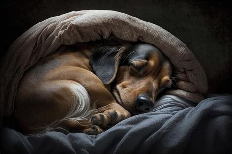 Premium Ai Image Dachshund Curled Up In A Human Bed And Fell Asleep